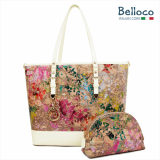 Natural Cork Shopper bag and Pouch set ivory